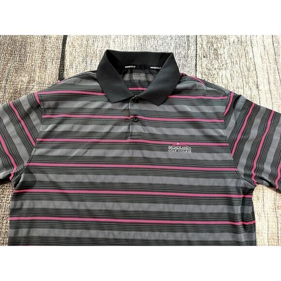 Nike Golf Dri Fit Black Pink Striped Broadlands Polo Shirt Men's Large Dri-Fit - Picture 2 of 8